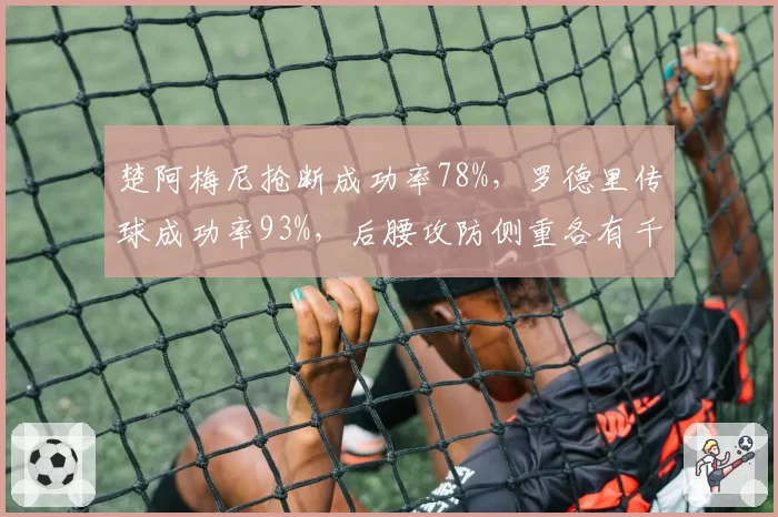 楚阿梅尼抢断成功率78%,罗德里传球成功率93%,后腰攻防侧重各有千秋